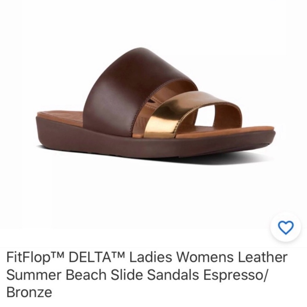 FitFlop Delta Women’s Espresso and Bronze Leather Slide Sandals NEW US 9